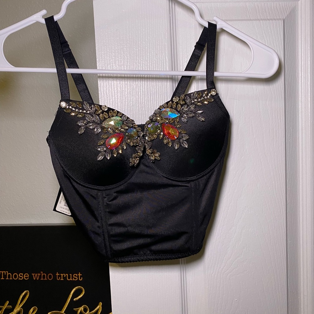Embellished Black Bustier Top